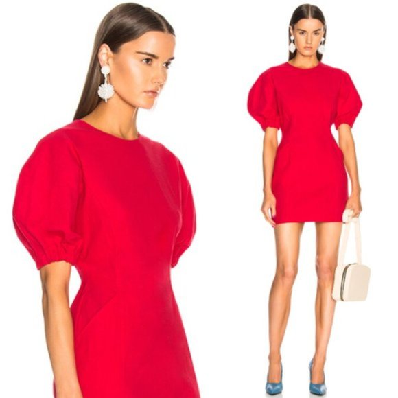 A.L.C. Dresses & Skirts - A.L.C. Valenti Dress Short Puffed Sleeve Scoop Neck Valentines Mini Fluro Red 2